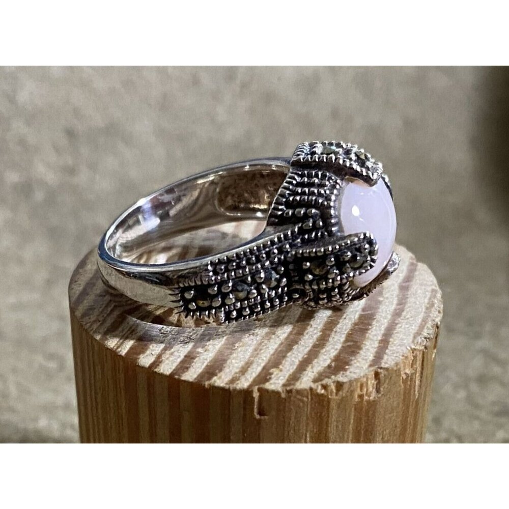 Vintage Sterling Silver Ring Marcasite & Rhodochrosite Gem .925 Size 7.75 7.1 Gr - Picture 3 of 8